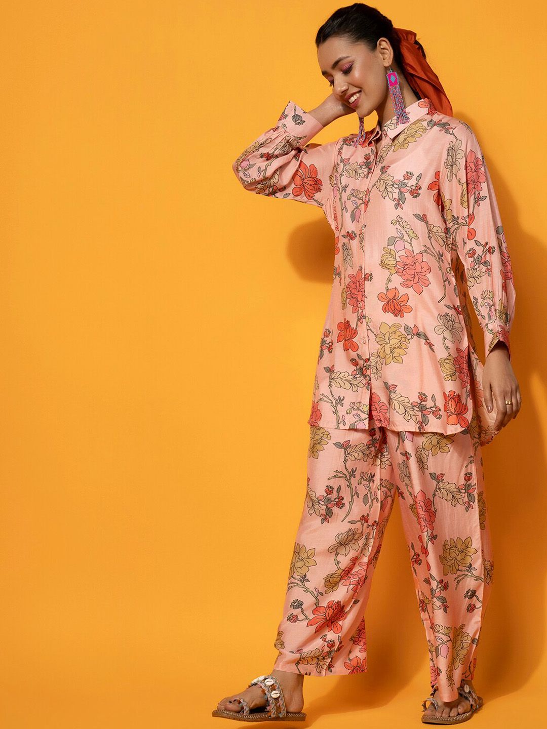 Libas Floral Printed Shirt With Palazzo Co-Ords