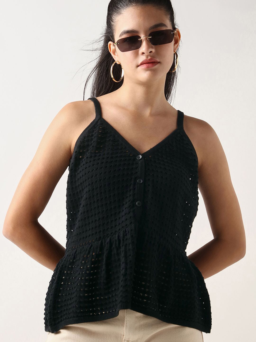 Bewakoof Black Flat Knit Short Top