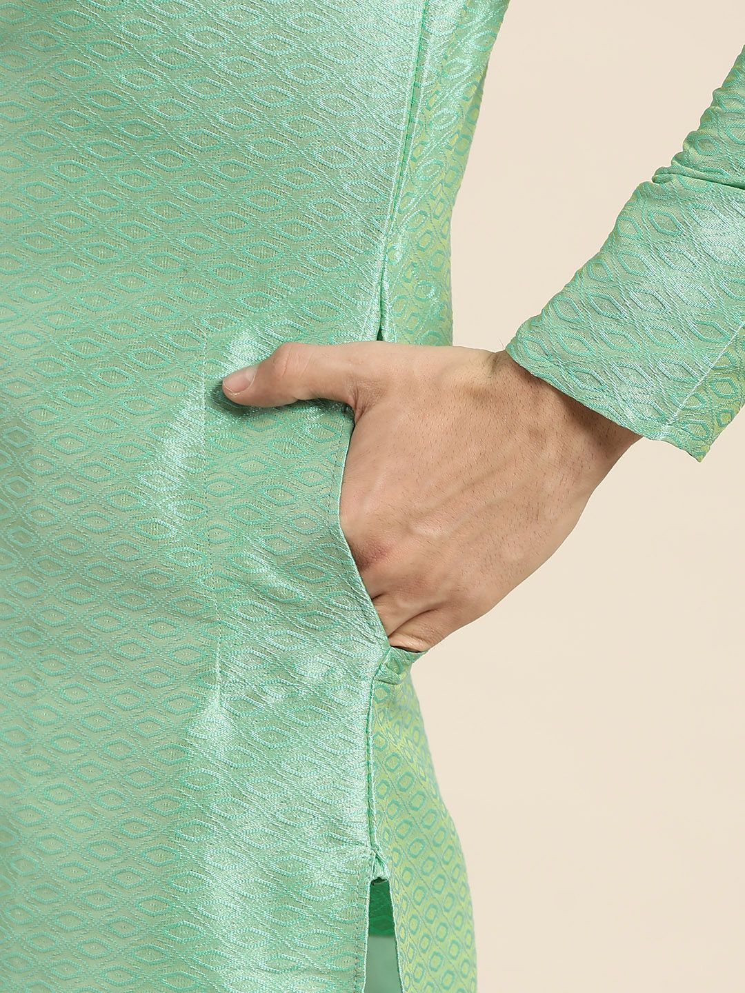 SOJANYA Lelaki Sea Green Woven Design Kurta Lurus