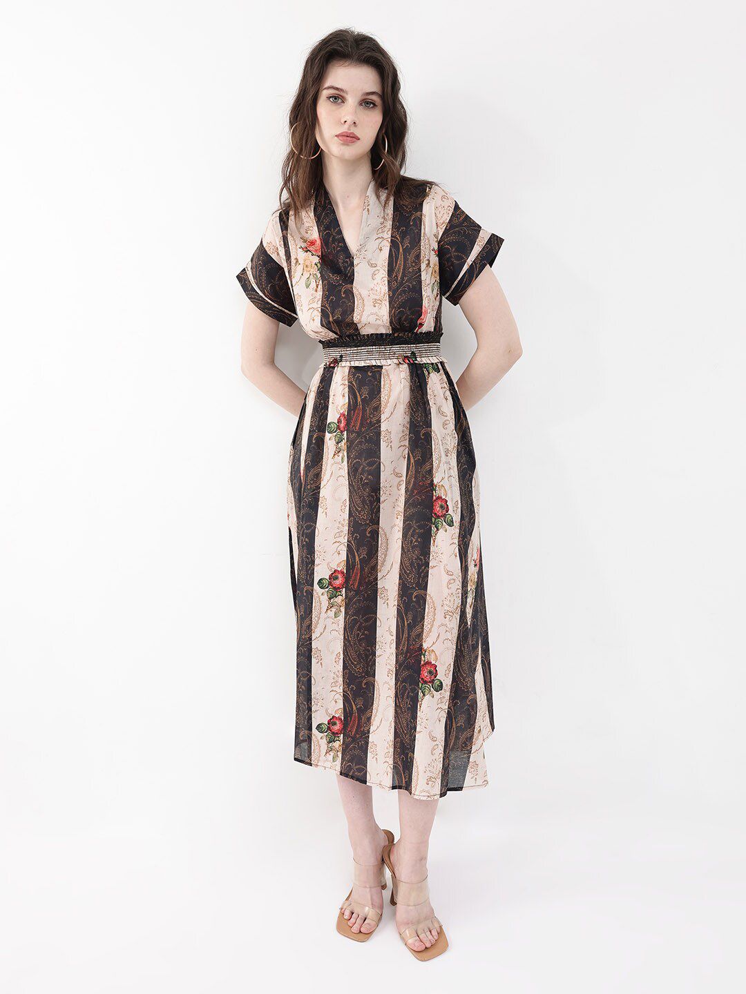 RAREISM Striped A-Line Midi Dress