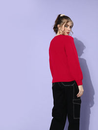 STREET 9 Women Gorgeous Red Cable Knit Cable Knit Sweater