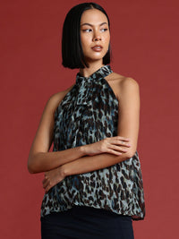 all about you Animal Print Tie-Up Neck Top