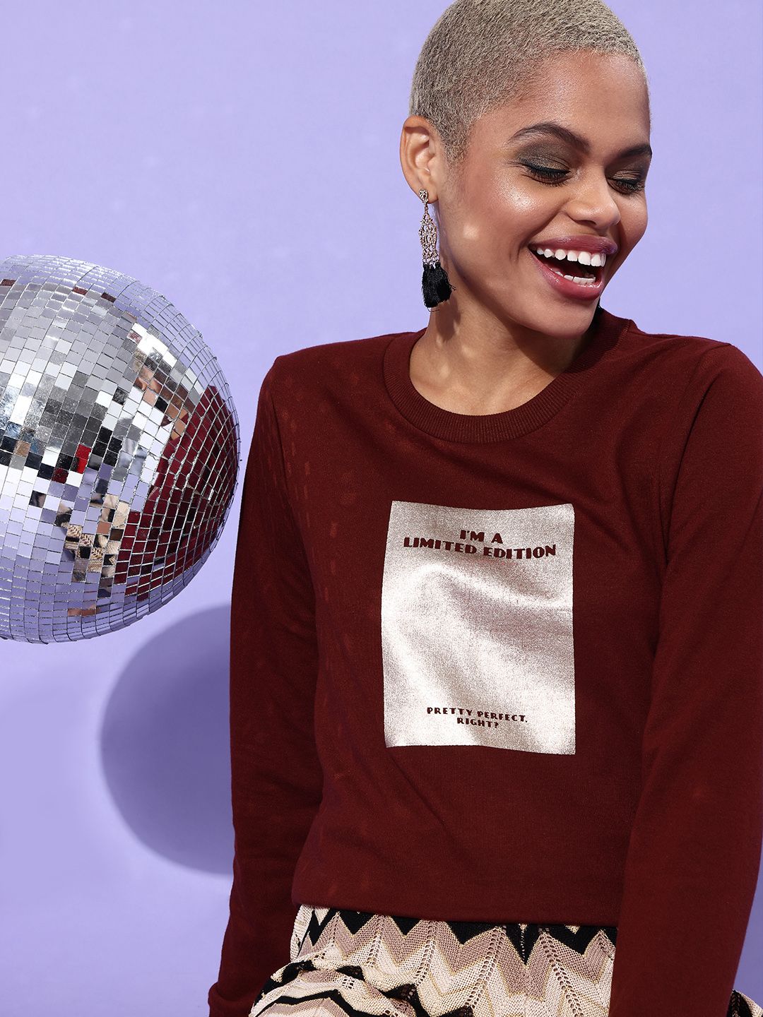 DressBerry Women Burgundy Printed Sweatshirt