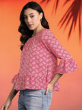DressBerry Geometric Print Flared Sleeve Top