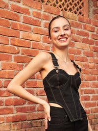 SASSAFRAS Black Sleeveless Cotton Corset Top