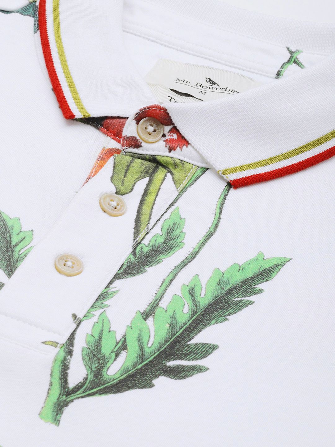Mr Bowerbird Floral Printed Polo Collar Tailored Fit Pure Cotton T-shirt