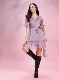 DressBerry Puff Sleeve Belted A-Line Dress