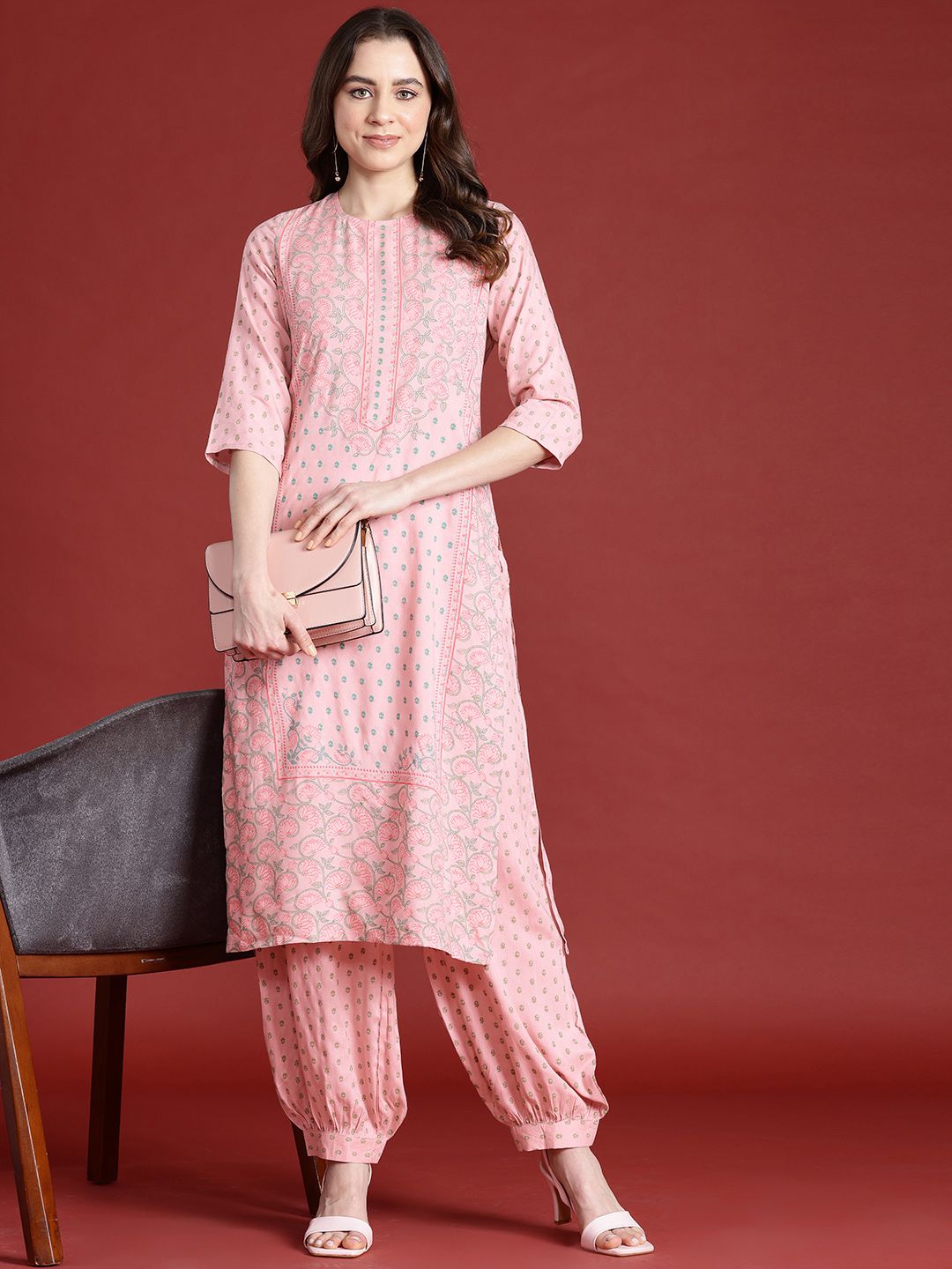 Anouk Floral Print Tie-Up Back Kurta with Salwar
