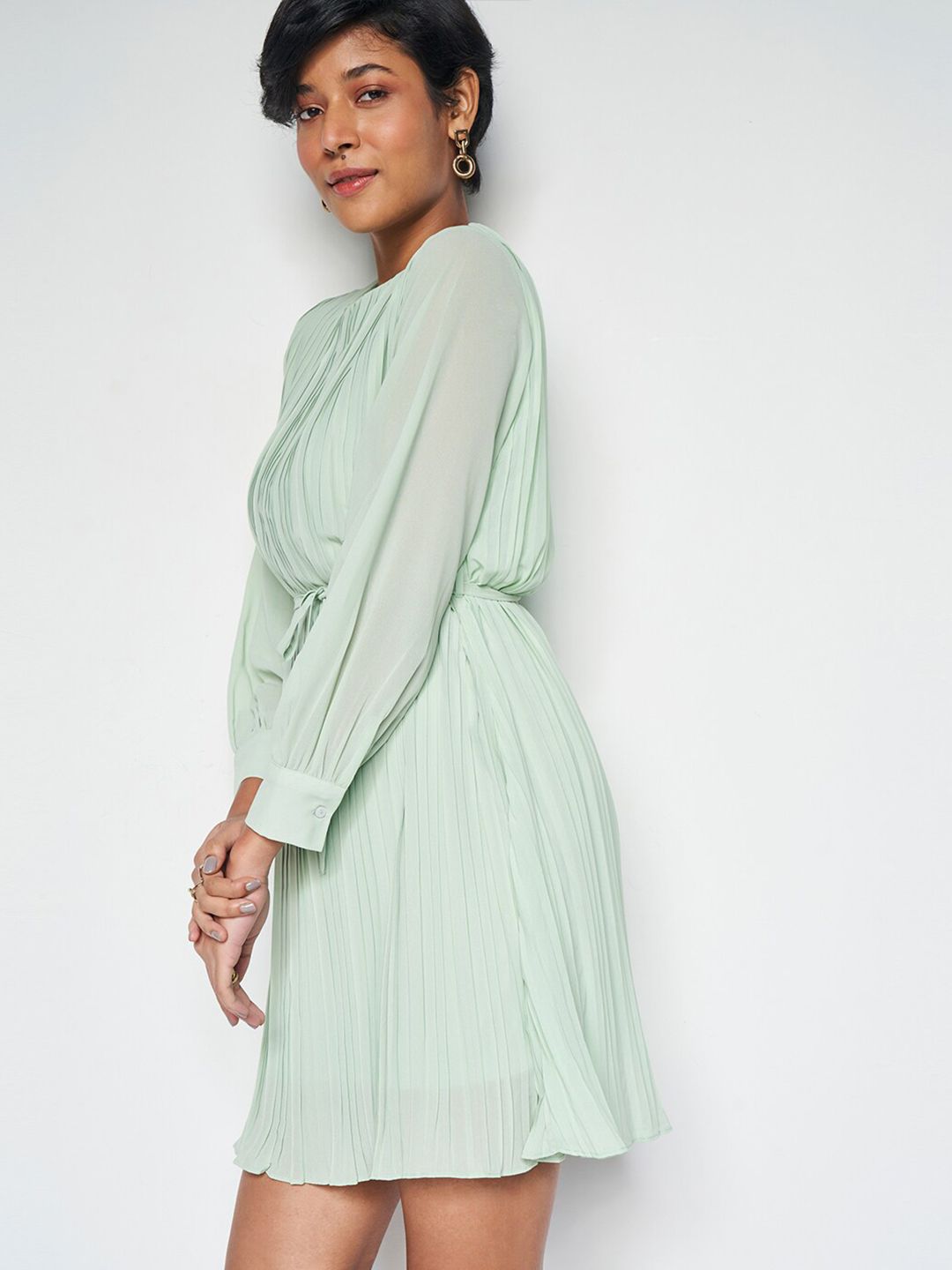 AND Striped Round Neck Fit & Flare Dress