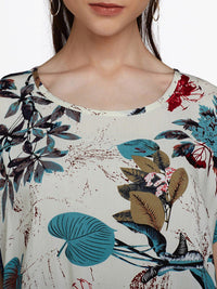 Berrylush White Floral Crepe Boxy Top
