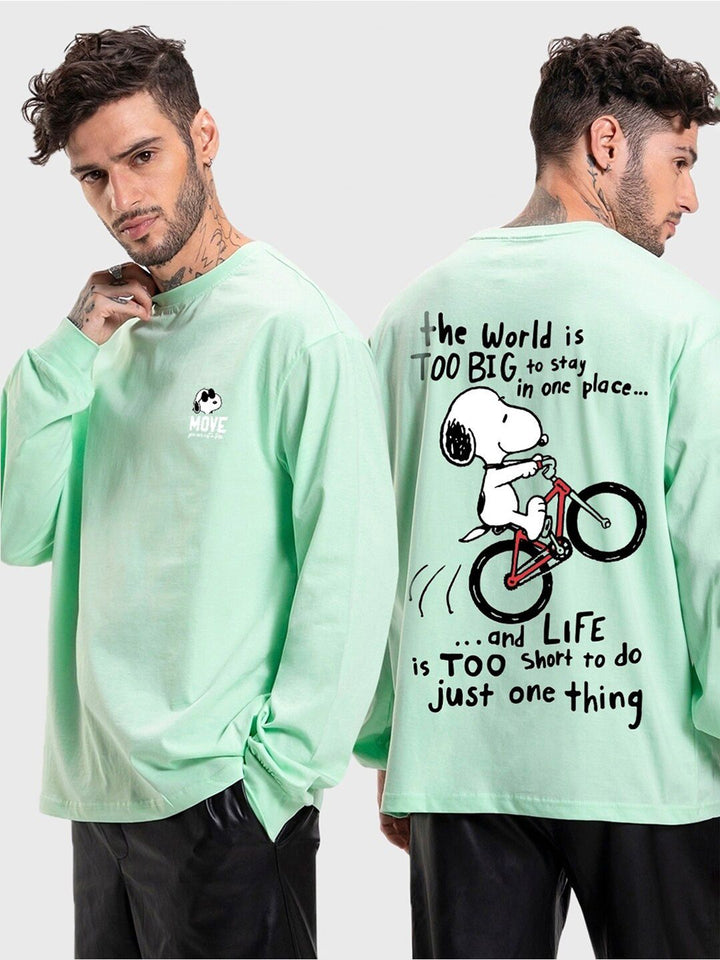 Bewakoof Green Graphic Printed Long Sleeves Pure Cotton Oversized T-Shirt