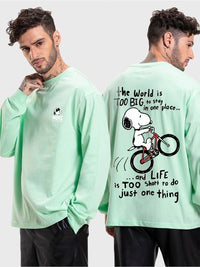 Bewakoof Green Graphic Printed Long Sleeves Pure Cotton Oversized T-Shirt