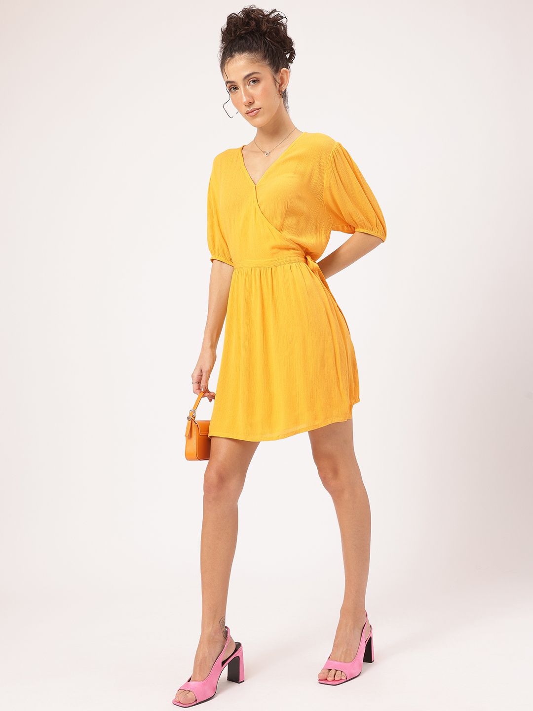 DressBerry Modern Muse Puff Sleeves Wrap Mini Dress