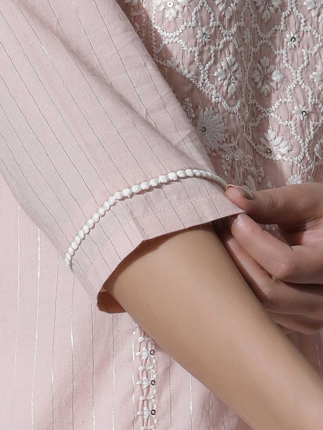 W Floral Yoke Design Thread Work Straight Kurta