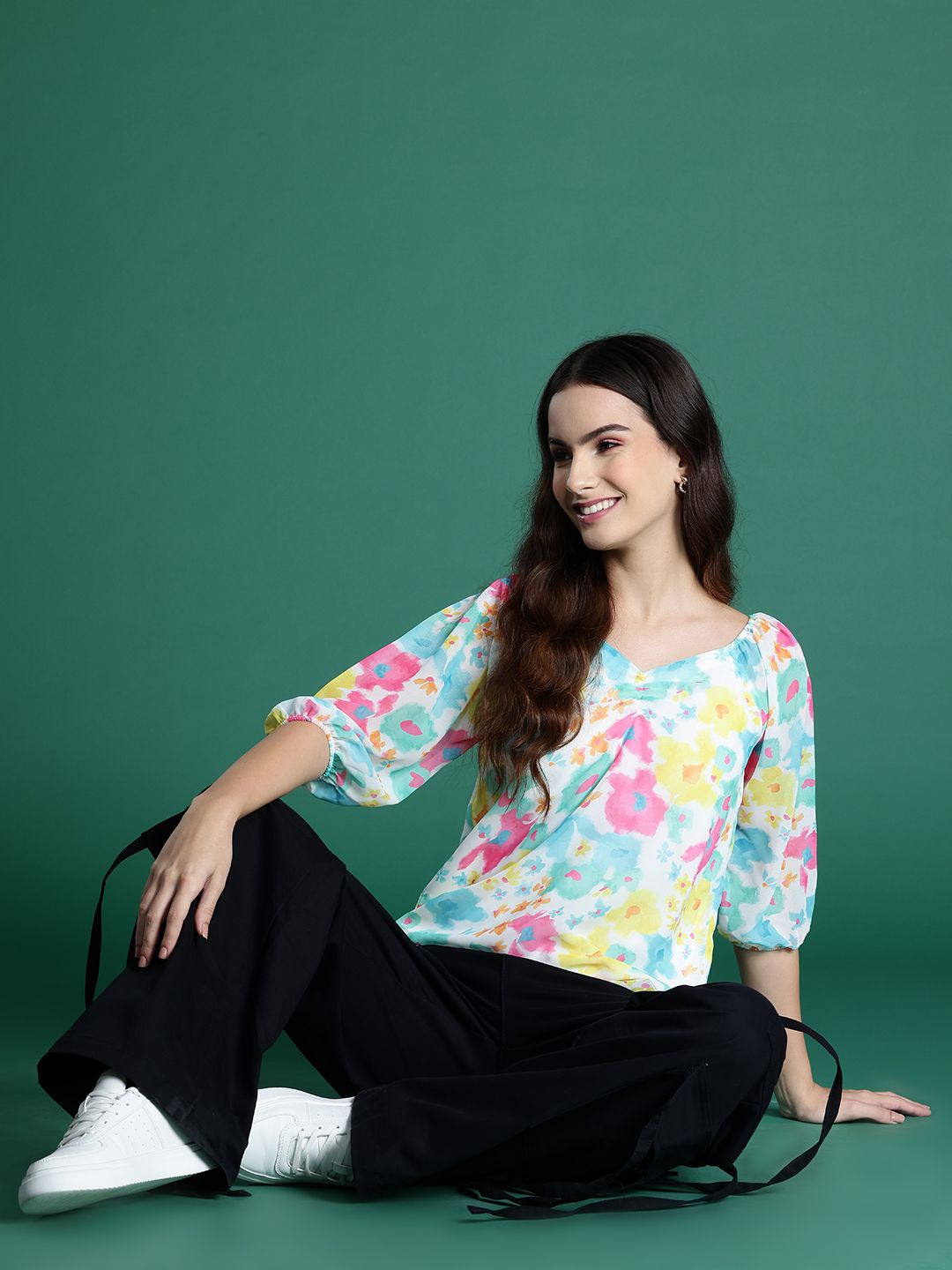 DressBerry Printed Puff Sleeves Top