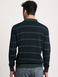 THE BEAR HOUSE Striped Polo Collar Pure Cotton T-shirt