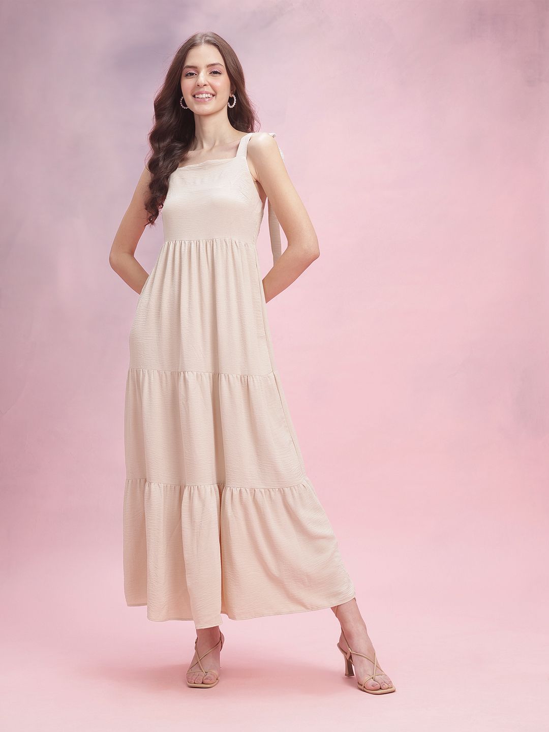 DressBerry Crinkle Effect Smocked Tiered Dress