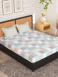 Story@home Peach & White Geometric 180 TC Queen Bedsheet with 2 Pillow Covers