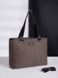 Berrylush Brown Checked Structured Tote bag