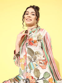 Indo Era Women Floral Printed Shirt with Trousers
