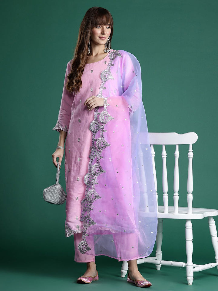 Indo Era Ethnic Motifs Zari Embroidered Kurta With Trousers & Dupatta