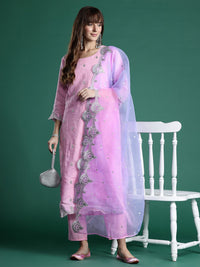 Indo Era Ethnic Motifs Zari Embroidered Kurta With Trousers & Dupatta