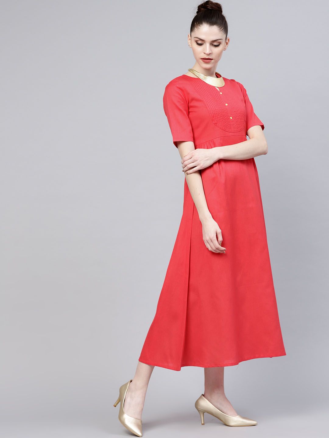 Gerua By Libas Women Rust Brown  Beige Printed Midi Empire Dress