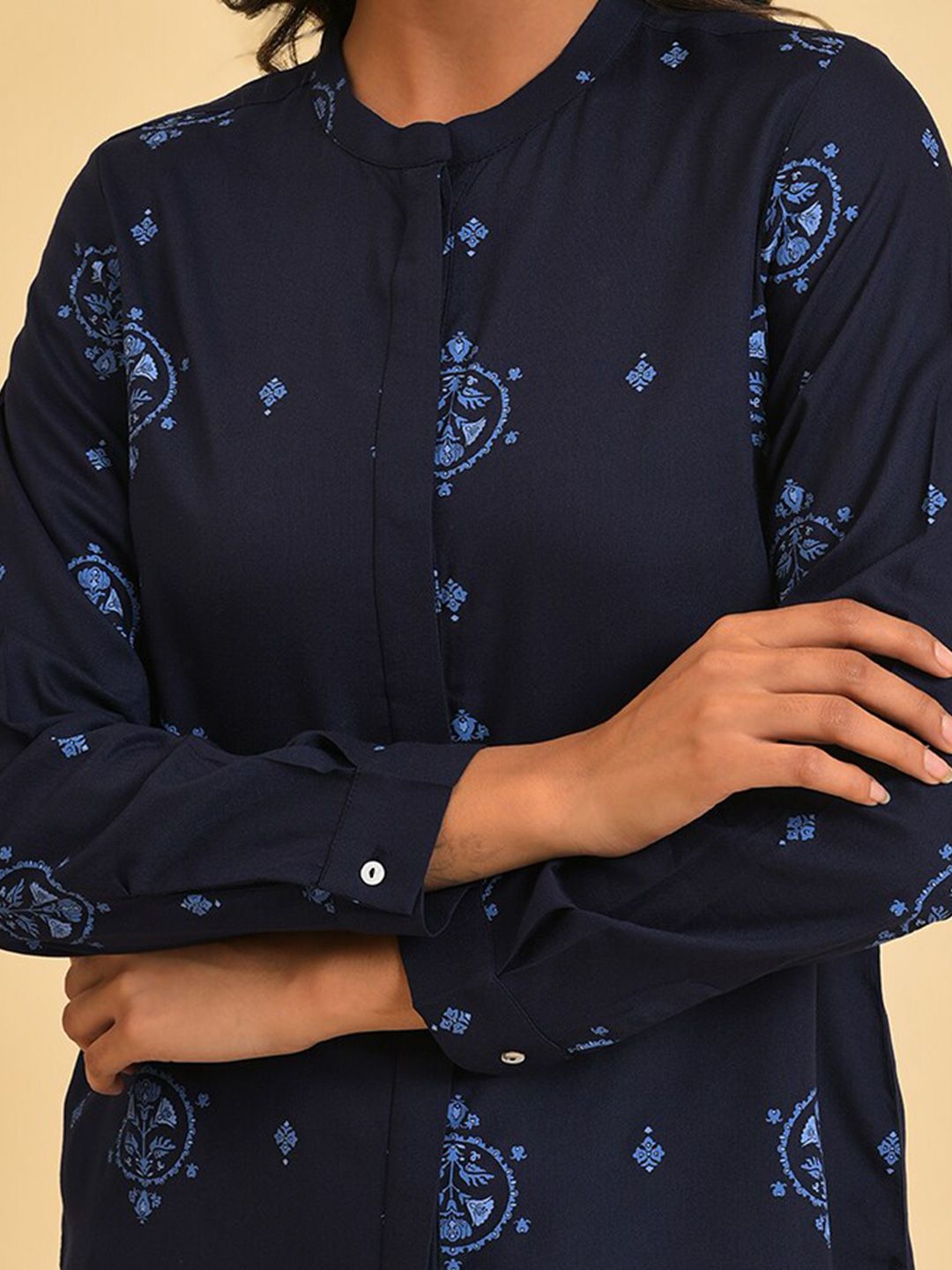 W Blue Ethnic Motifs Printed Casual Shirt