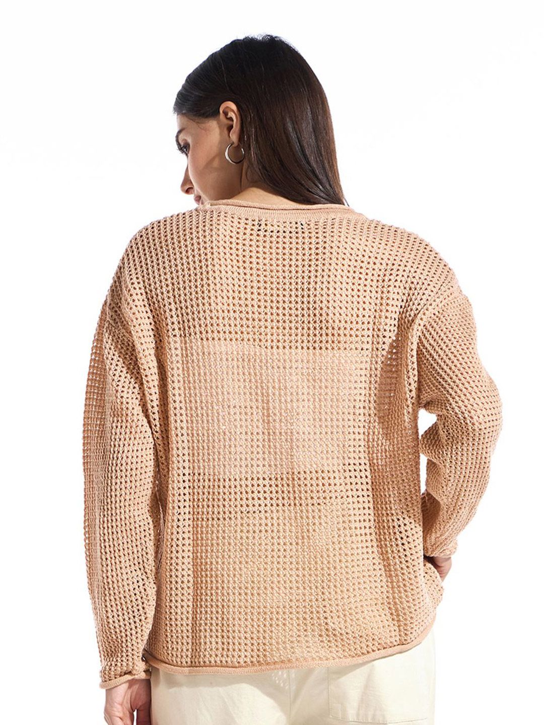 Bewakoof Women's Crystal Rose Oversized Crochet Sweater