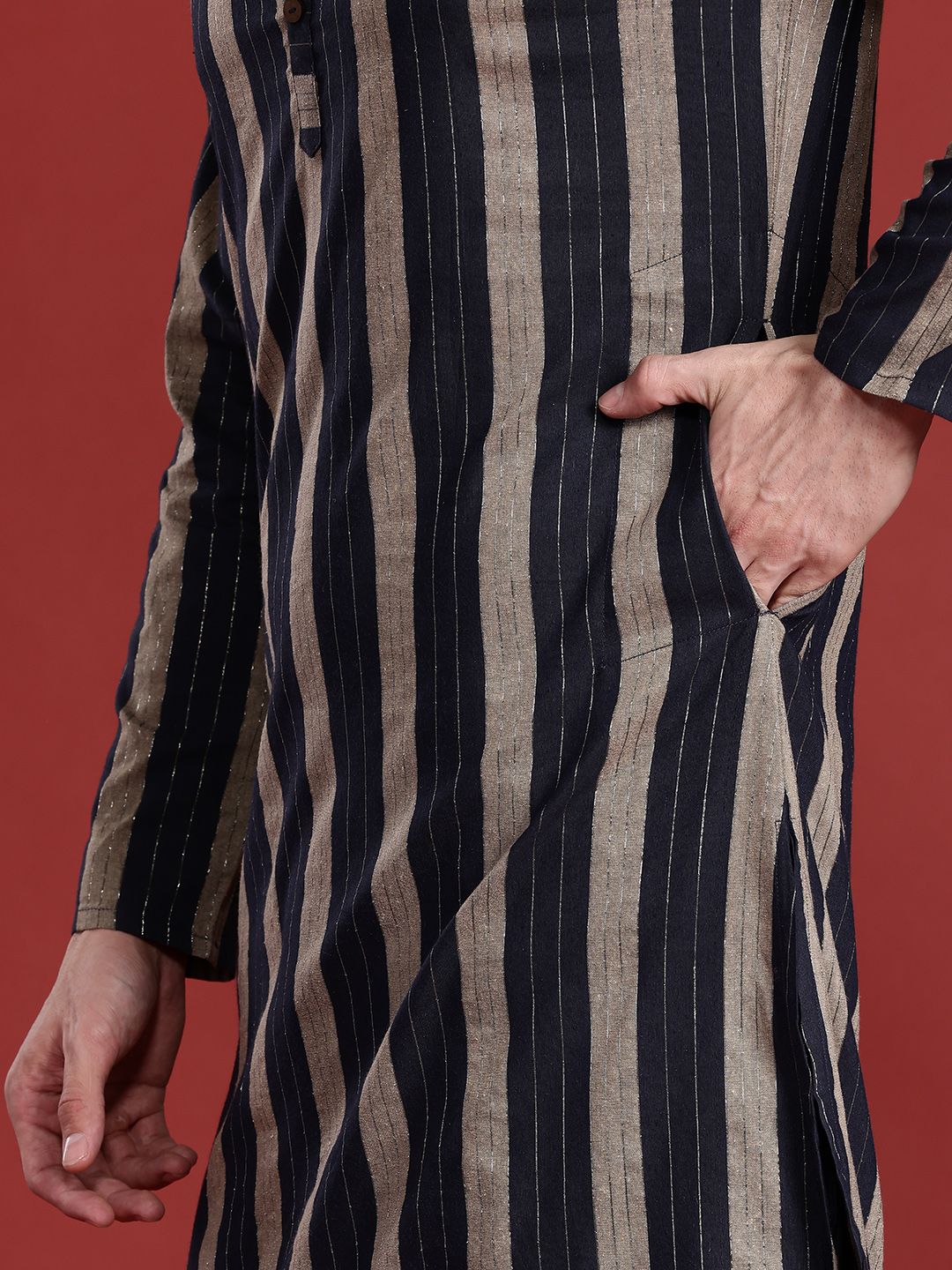 Anouk Men Striped Thread Work Kurta with Salwar