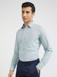 Raymond Men Green And White Slim Fit Micro Checked Pure Cotton Formal Shirt