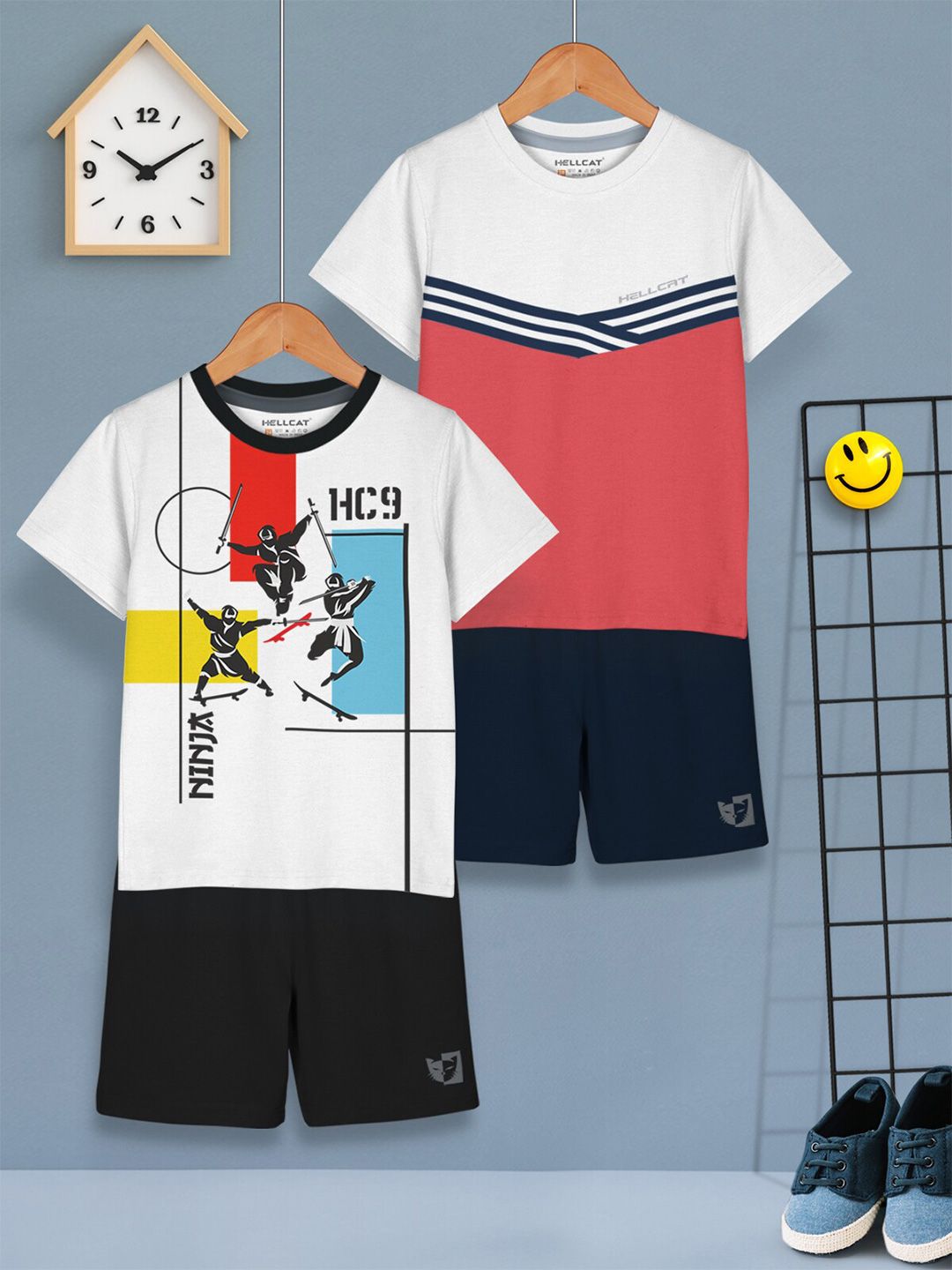 HELLCAT Boys Pack Of 2 Printed T-shirt with Shorts