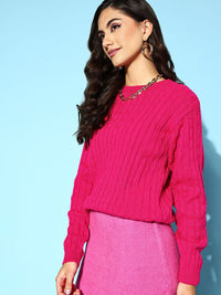 Berrylush Women Pretty Pink Cable Knit Knits Bits Sweater