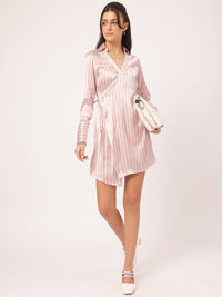 DressBerry Satin Glow-Up Striped Wrap Mini Dress