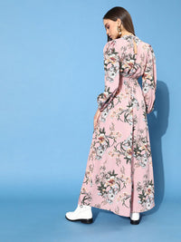 Berrylush Women Pretty Pink Floral Cinched Waist Dress