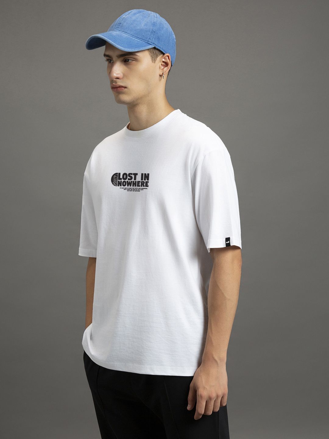 Bewakoof Lost in Nowhere Graphic Printed Drop-Shoulder Oversized Pure Cotton T-shirt