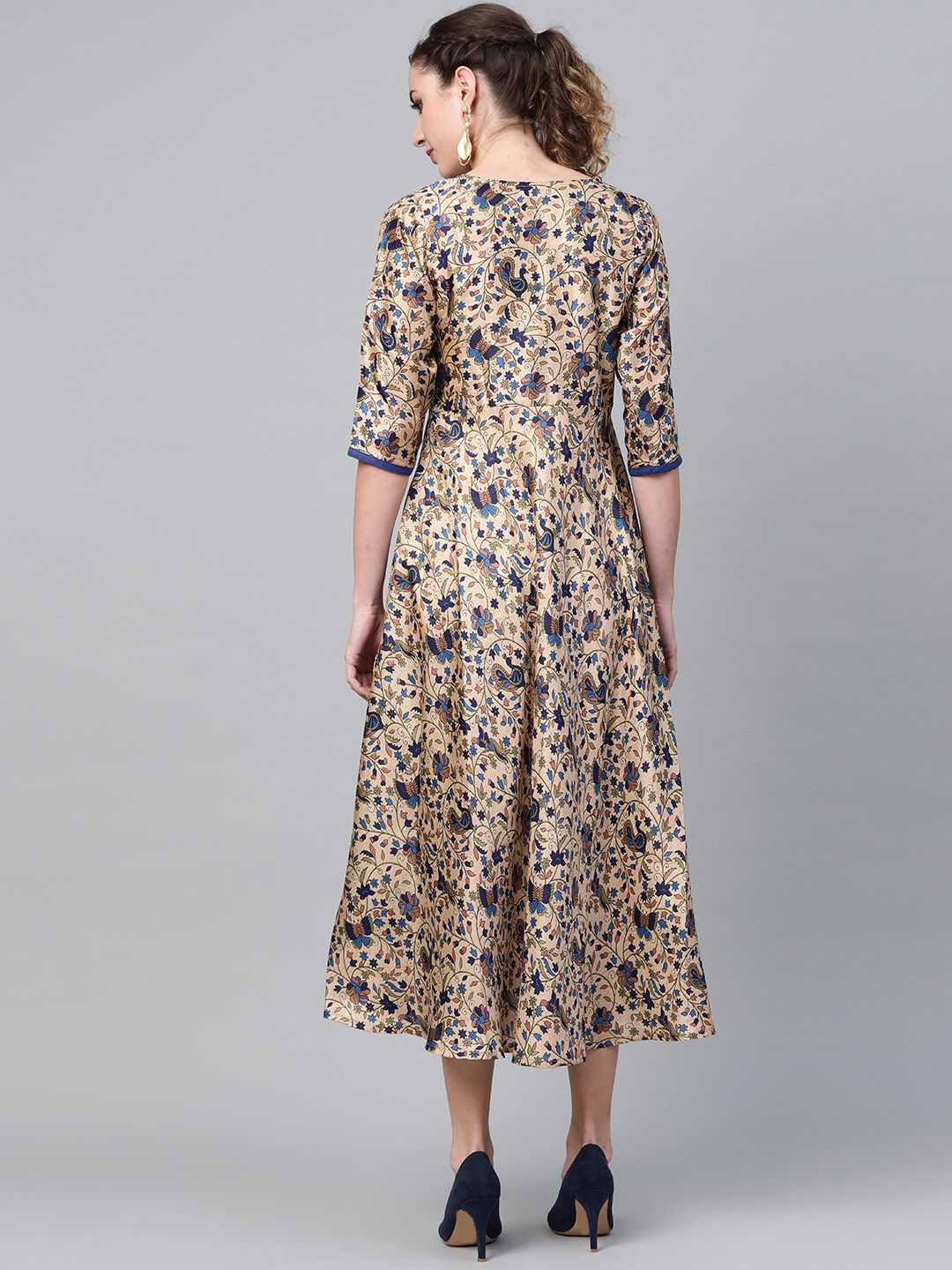 Gerua By Libas Women Beige  Blue Printed A-Line Dress