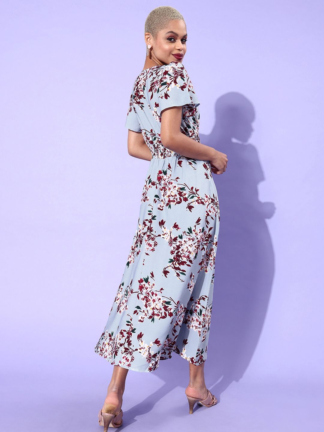 Berrylush Blue & Red Floral Crepe Maxi Dress