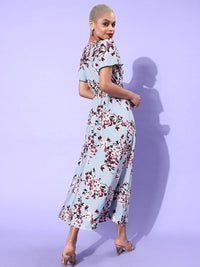 Berrylush Blue & Red Floral Crepe Maxi Dress