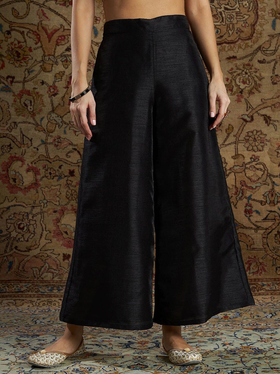 Shae by SASSAFRAS Women Black Floral Embroidered Kurta with Palazzos