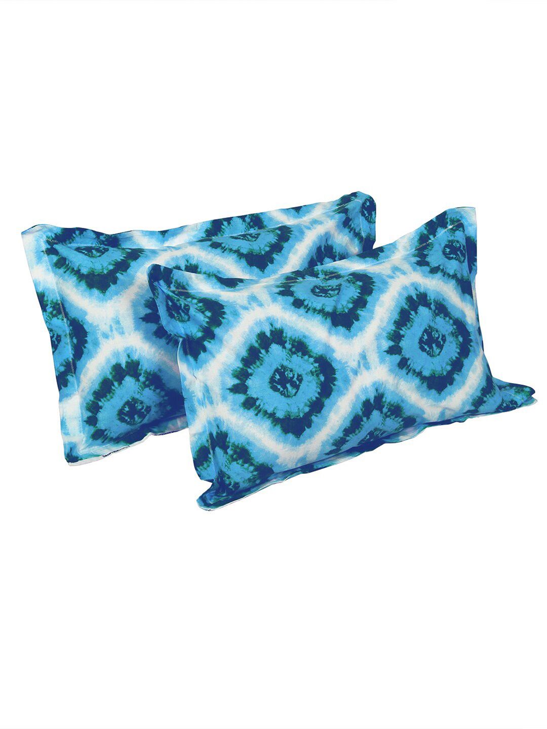 Story@home Blue White Geometric Cotton 144 TC Queen Bedsheet With 2 Pillow Covers