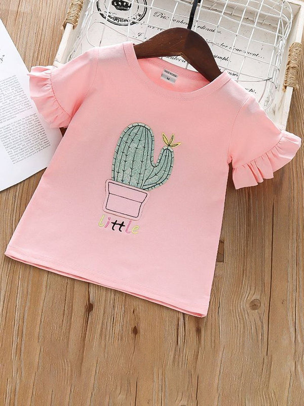 YK Girls Floral Printed Round Neck Cotton Casual T-shirt