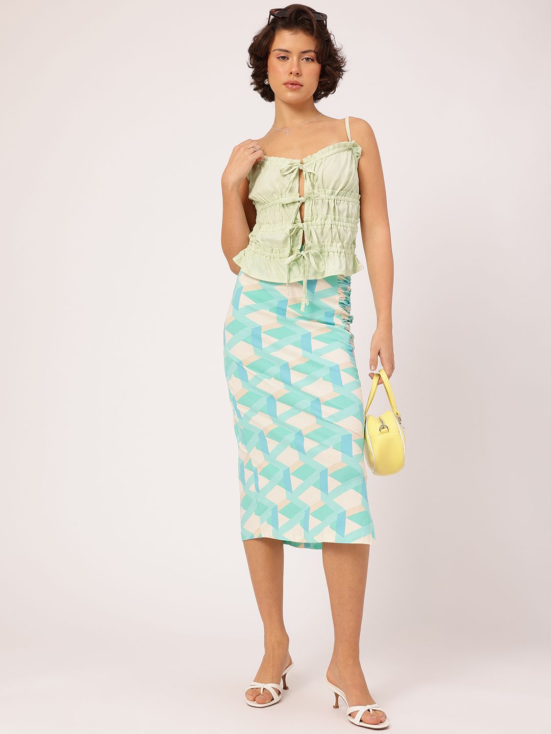 DressBerry Flirty Tie-Up Bows Ruffled Smocked Top