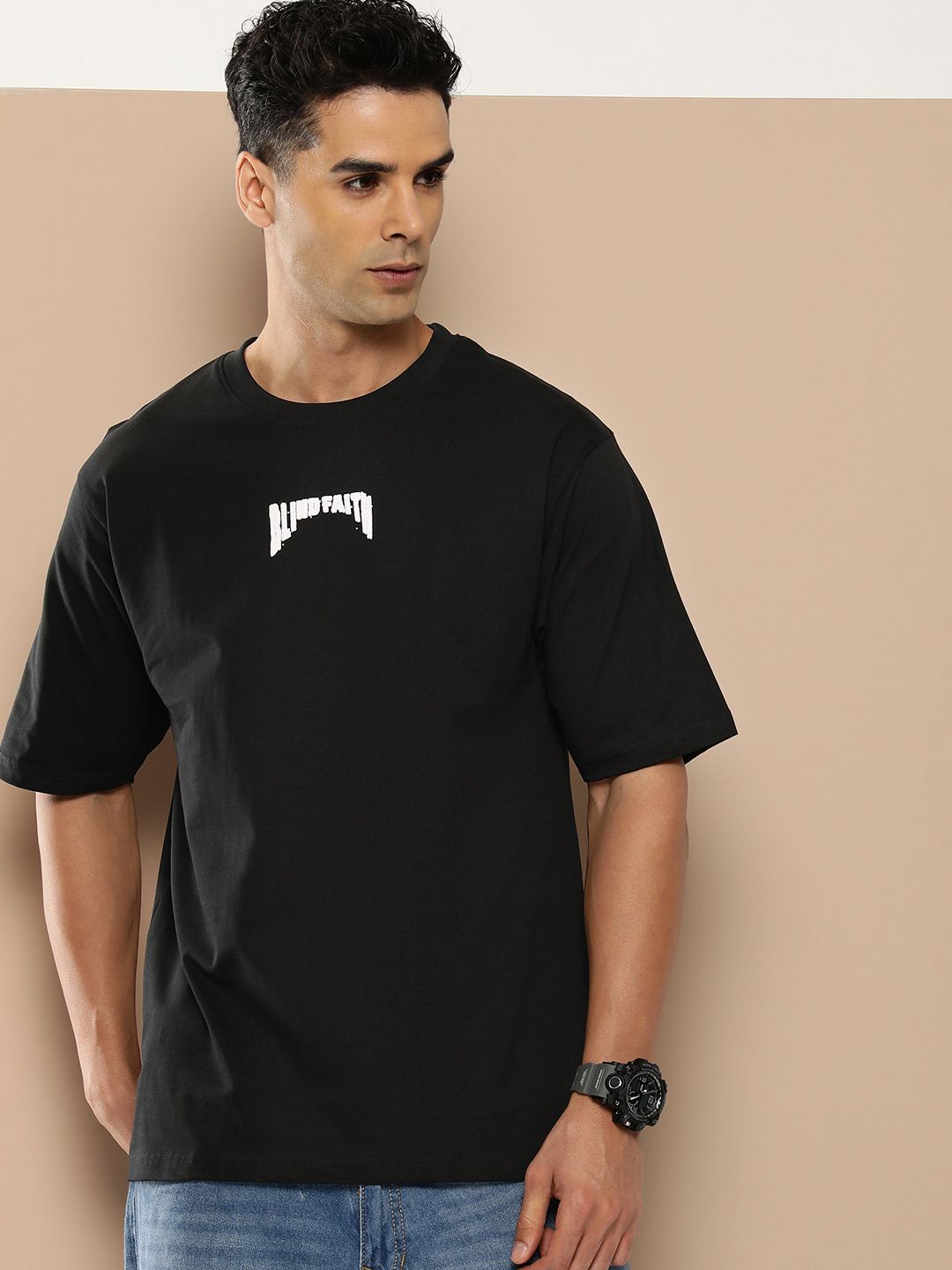Difference of Opinion Men Graphic Printed Embossed Oversized T-shirt