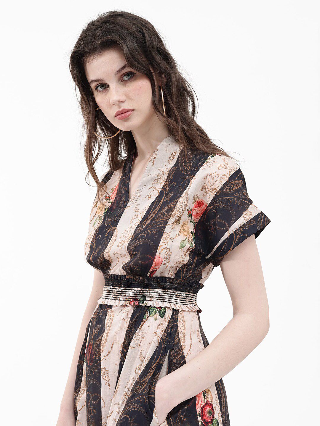 RAREISM Striped A-Line Midi Dress