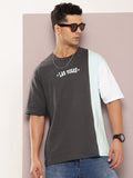 DILLINGER Men Colourblocked Drop-Shoulder Sleeves Oversized Embossed Pure Cotton T-shirt
