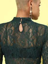 STREET 9 Women Green Floral Lace Top