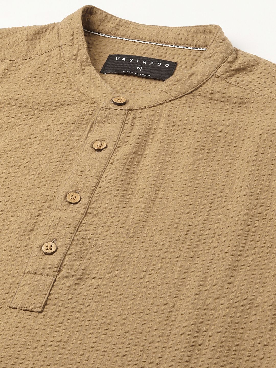 VASTRADO Band Collar Seersucker Cotton Kurta