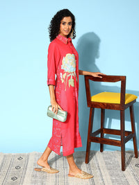 Indo Era Floral Print Shirt Midi Dress