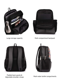 ZOUK Women Ethnic Printed Vegan Leather Backpack With Compression Straps-Up to 16 inch